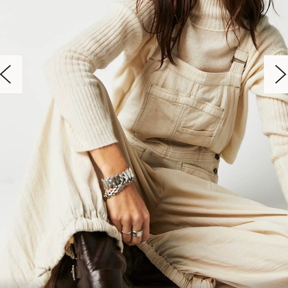 Free People Cream Wide-Leg Overalls - Picture 4 of 11